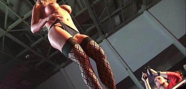  busty milf stripping on public stage